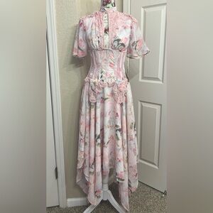 FLORAL PINK FULL STEEL BONED CORSET DRESS by corset story size 22 inches
